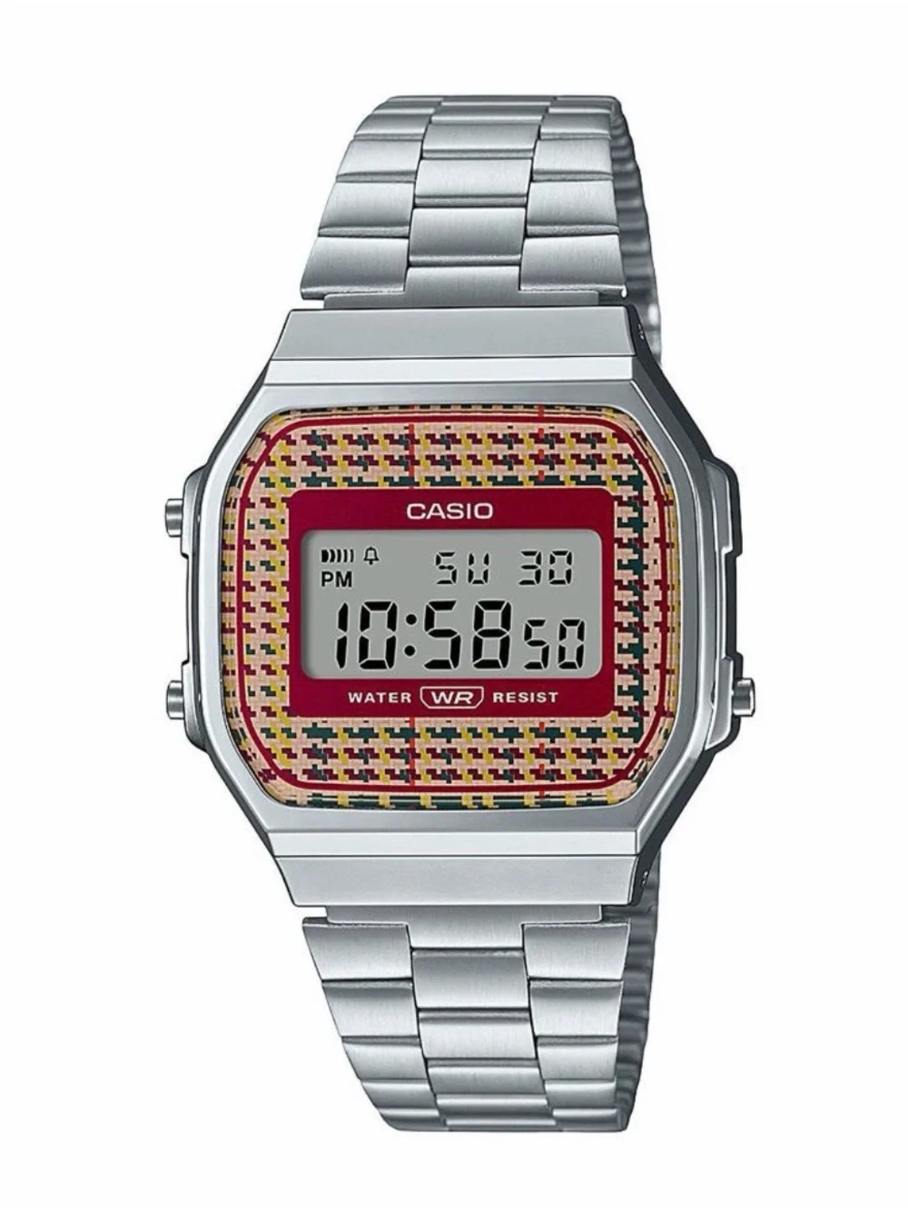 Casio Vintage A168WEF-5AVT — Silver Tone, Multicolor Houndstooth Dial